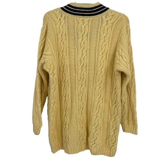 Lauren RALPH LAUREN Yellow/Navy Hand Knit Cotton Tennis Sweater Womens Size M - Picture 2 of 10